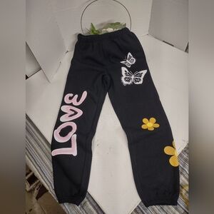Wild Fable Black Joggers with Yellow Flower